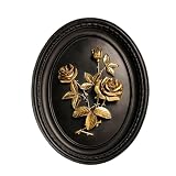 BILXIM Vintage Wall Sculpture, Ornate Black and Gold Rose Relief Oval Wall Art, French Country Resin Floral Plaque Decor for Living Room Bedroom Gallery Wall