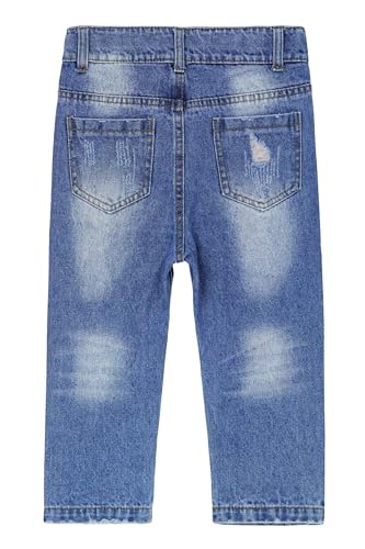 KIDSCOOL SPACE Baby Little Boys Jeans,Elastic Band Inside Straight Fit Ripped Denim Pants2