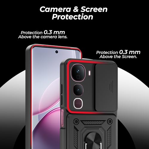 Image of A rtistque Armor Bumper Back Case Cover for Vivo Y400 Pro 5G | Stylish Ring Holder & Inbuilt Stand | Sliding Camera Cover | Shockproof TPU Protective Design | Vivo Y400 Pro Back Cover - Black