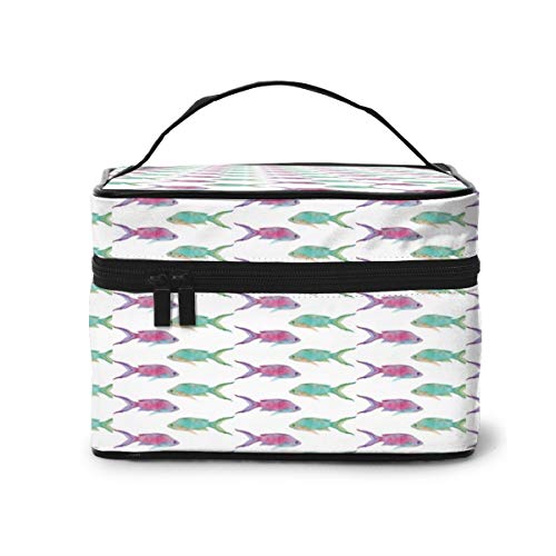 Travel Cosmetic Bag Watercolor Purple Cyan Blue Sea FishToietry Makeup Bag Pouch Tote Case Organizer Storage For Women Girls