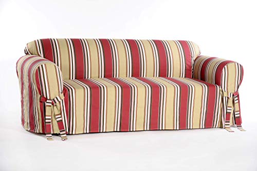 Classic Slipcovers Printed Classic Stripe Canvas Sofa Slipcover, Red