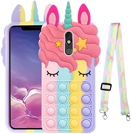 nancheng Pop Phone Case for LG K12 Plus/K40/X4 2019/Solo LTE/Harmony 3/Xpression Plus 2, 3D Cartoon Silicone Kawaii Phone Case for Girls Kids Teen, Fidget Toys Stress Relief with Strap - Rainbow