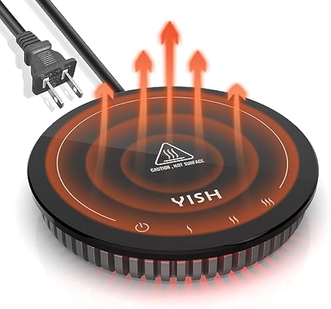 Candle Warmer, YISH Flat Bottom Coffee Mug Warmers for Desk, 25W Electric Tea and Espresso Beverage Warmers for Home and Office, Cup Warmer Auto Shut Off with 3 Temperature Setting (Y130US)
