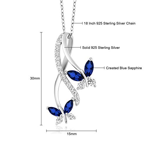 Gem Stone King 925 Sterling Silver Created Blue Sapphire Butterfly Infinity Pendant Necklace For Women (1.21 Ct Marquise, With 18 Inch Silver Chain) #TOP5