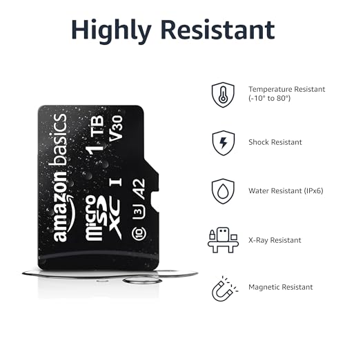 Image of Amazon Basics microSDXC Memory Card with Full Size Adapter, A2, U3, Read Speed up to 100 MB /s, 1 Tb, Black