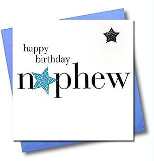 Claire HNS93 Giles Hearts and Stars Happy Birthday Nephew Card ,white|grey|blue|black