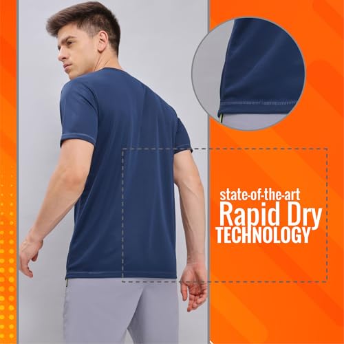 Image of TECHNOSPORT Men's Slim Fit Polyester Activewear Sports T-Shirt with Moisture-Wicking Comfort for Workout, Running & Gym