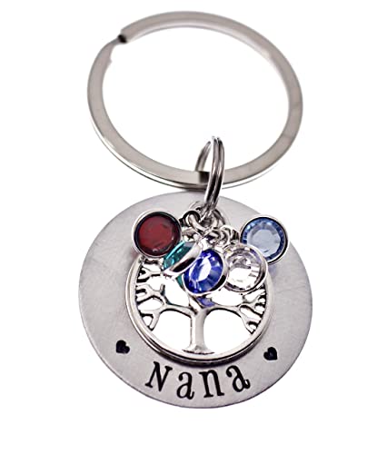 Grandma Nana Family Tree Key Chain From Grandkids - Mother's Birthstone Silver Tone Key Holder - Personalized Keychain For Mom #TOP1