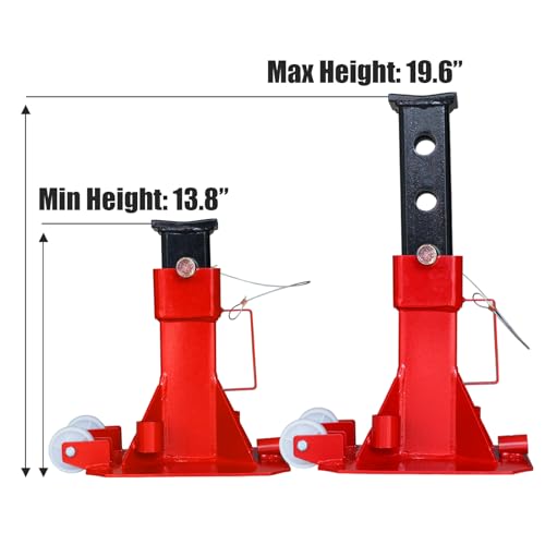 Image of Torin ATZ220006PB Heavy Duty Jack Stands: Pin Style Jack Stand with 2 Casters and Handle, Easily Portable Car Stand for Car SUV, Truck and Pick Up, 22 Ton (44,000 lb) Capacity, Red