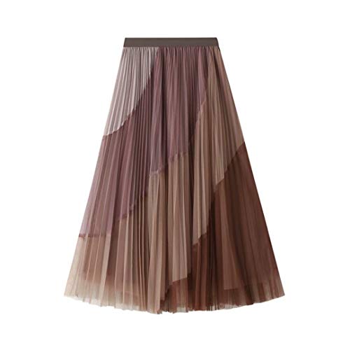 Ruolai Women's Tutu Tulle Skirt Elastic High Waist Layered Skirt Floral Print Mesh Pleated Skirt Pink