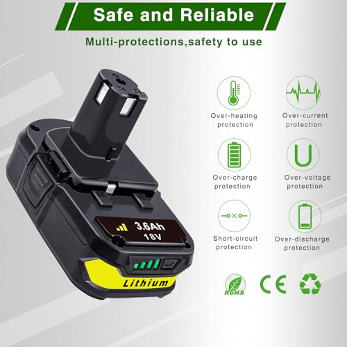 Image of DTK Battery Replacement for Ryobi 18V Battery One Plus P102 P103 P104 P105 P107 P108 P109 P190 P122 18V ONE+ Batteries Replacement 3.6Ah 2Packs