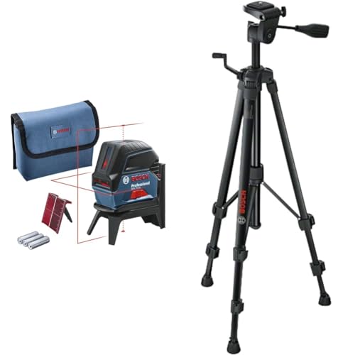 Bosch Professional Nivel láser GCL 2-15 (láser rojo, puntos de plomada, alcance: 15 m, 3 pilas AA, soporte giratorio RM 1 Professional, placa reflectora de medida del láser, funda, trípode BT 150)