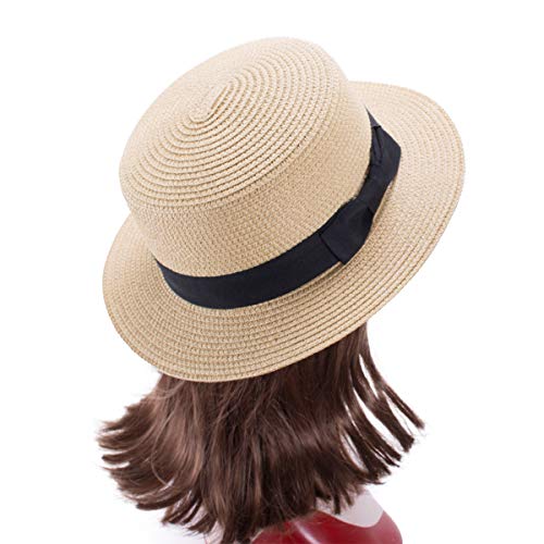 Lawliet Womens Straw Boater Hat Fedora Panama Flat Top Ribbon Summer A456 (Natural) - Thumbnail 6
