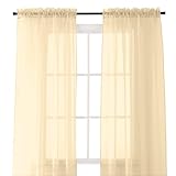 Elegant Comfort 2-Piece Sheer Panel with 2inch Rod Pocket - Window Curtains 60-inch Width X 84-inch Length - Beige