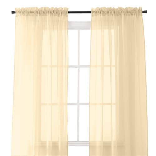 Elegant Comfort 2-Piece Sheer Panel with 2inch Rod Pocket - Window Curtains 60-inch Width X 84-inch Length - Beige
