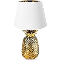Navaris Lámpara de mesa con forma de piña - Iluminación con rosca E14 para mesita de noche con pantalla de tela - Decoración de sobremesa de 40 CM