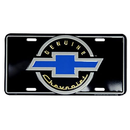 Tromic USA Chevy Blue Bowtie On Black 6" x 12" Embossed Aluminum License Plate