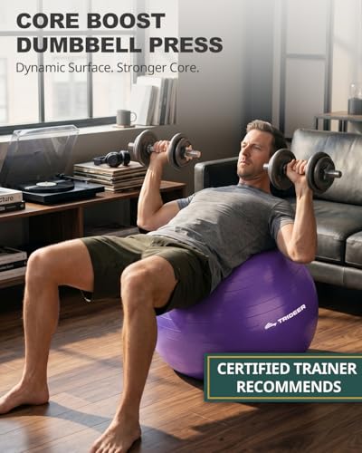 Image of Trideer Yoga Ball for Exercise, Pilates, Core & Balance Training, Stability Ball for Pregnancy & Birthing Prep, Physical Therapy, Daily Stretching, Office Chair for Active Sitting, Quick Pump Included
