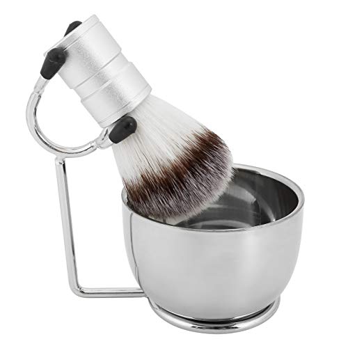 FALETO Mens Stainless Steel Shaving Brush Stand Set and Shaving Soap Bowl