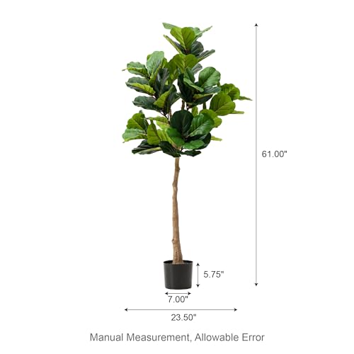 Glitzhome Artificial Tree 5ft Tall Fake Potted Fiddle Leaf Fig Tree with Planter for Modern Home Office Living Room Floor Decor Indoor Outdoor 5