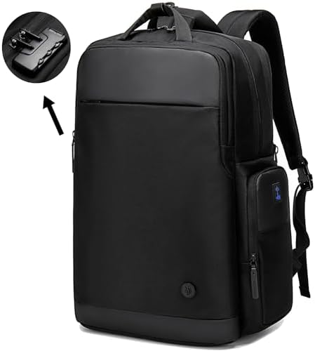 ah arctic hunter Golden Wolf Office Backpack for Men 26-38L TSA Lock Expandable Clothing Pocket Anti-theft Bag with Lock USB Port 17.3" Business Laptop Backpack for College Daily, Black