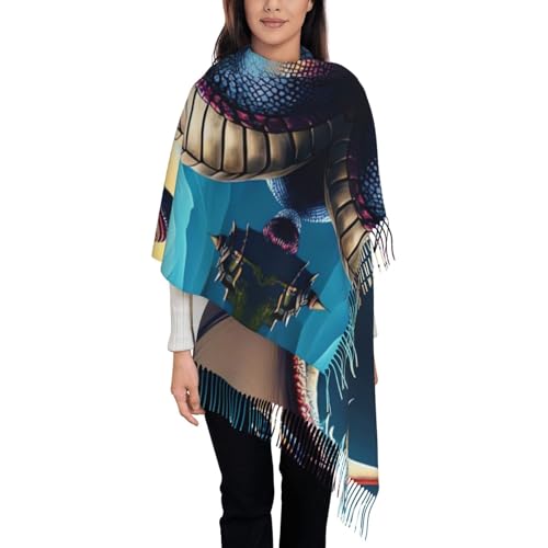 Écharpe d'hiver motif dragon noir aspect cachemire douce pour homme et femme taille unique