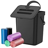 Compost Bin Kitchen, Includes 100 Trash Bags, Hanging Trash Can with Lid, Features Pet-Proof, Odor-Proof, and Quiet Opening/Closing. Suitable for Bathrooms/Bedrooms/Offices (Black, 1.3Gal/5L)