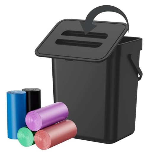 CXGFVRE Compost Bin Kitchen, Bring 5 Rolls (100) of Garbage Bags, for Use on Countertops or Under Sinks, Hanging Trash Can with Lid, for Cupboard/Bathroom/Bedroom/Office/Camping(Black 1.3 Gallon/5L)