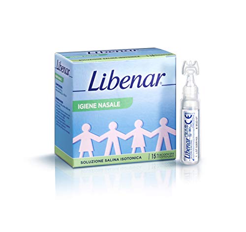 Libenar Flaconcini Soluzione Fisiologica Salina, Isotonica Sterile per la Detersione di Naso e Occhi di Bambini e Neonati - 4 Confezioni da 15 Flaconcini da 5 ml