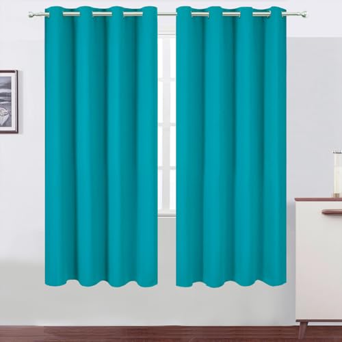 Image of LEMOMO Blackout Curtains 66 x 72 Inch Long Teal Curtains Set of 2 Panels Room Darkening Curtains for Bedroom and Living Room
