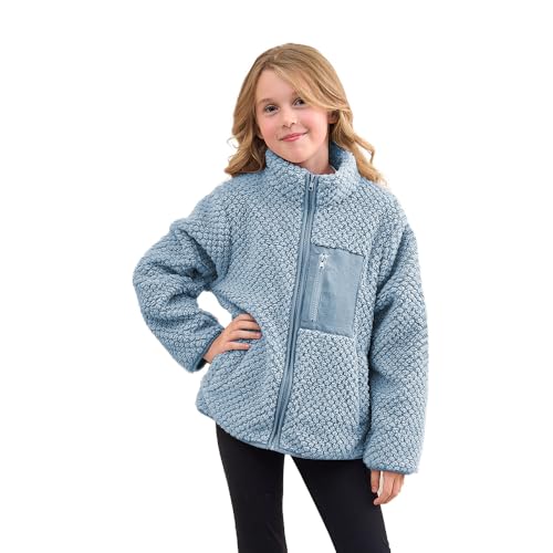 Girls Fleece Jackets Kids Sherpa Jacket winter Soft Light Outerwear fall Full Zip up Sweatshirt with Pockets 5-14 Year