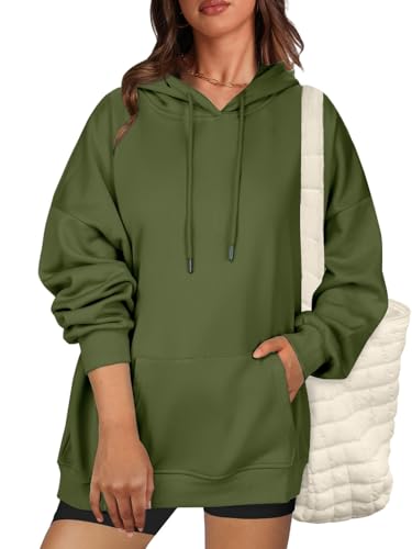 Zeagoo Long Hoodies for Women Warm Fleece Sweatshirts Pullover Crewneck Loose Fit Sweatshirts Sudaderas Para Mujer Army Green X-Large