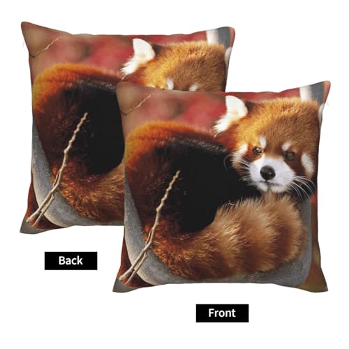 Housse de coussin imitation lin panda rouge déco canapé salon 45x45 - 4