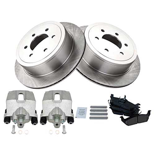 Image of TRQ Rear Ceramic Brake Pad and Rotor Set Includes Calipers