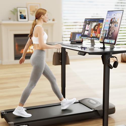 Image of Furmax 55 Inches Electric Standing Desk, Home Office Desk with Phone Holder
