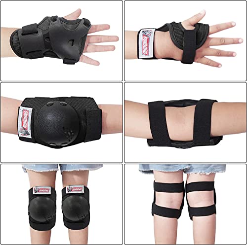 Youth & Kids Knee Pads Elbow Pads Wrist Guards Set for 3-15 Years Child Roller Skate, Scooter, Inline Skating, Cycling, BMX Bike, Riding Skateboard, and Outdoor Extreme Multi-Sports