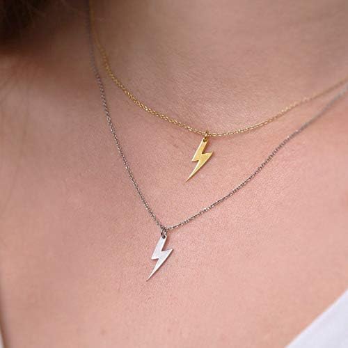 Miniatura 2 de Elegante joyero para mujer, collar de perno de oro macizo en 9k, 14k y 18k, delicado collar de rayo, dije de rayo dorado, regalo de cumpleaños