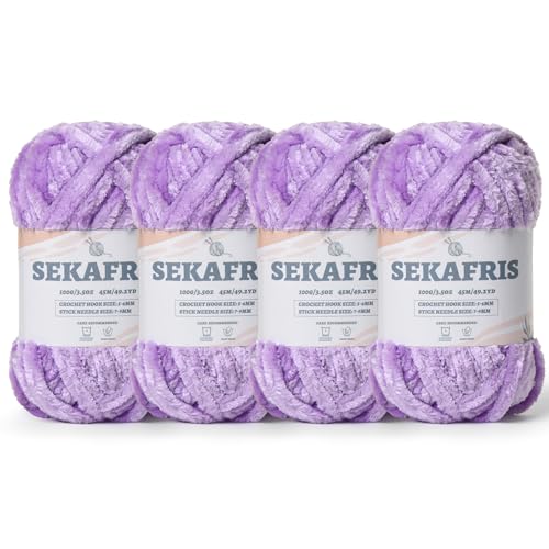 Image of Chenille Velvet Soft Yarn Light Purple 4 Pack