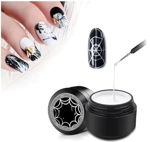 KIRA Spider Gel for Nail Art Elastic Painted Nail Gel Polish for Pulling Drawing Line Nail Decoration Spider Nail Art Polish Apply With Chrome Powder for Line Soak off UV LED Gel Polish Set(White)-picture-5