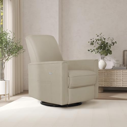 Image of evolur Harlow Upholstered Power Glider Recliner with USB Charging - Rocking & 275 Swivel with Smooth Glide - Greenguard Gold & FSC Certified - Modern Nursery and Living Room Chair in Fawn