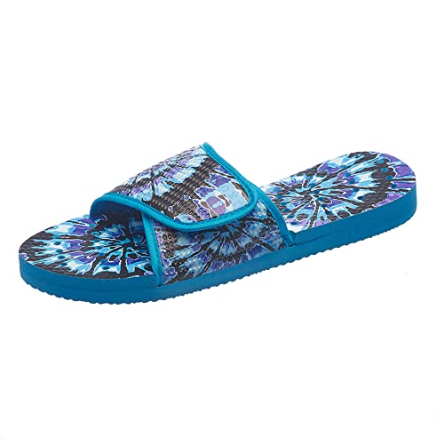 Showaflops Girls Casual Slip-Resistant Lightweight Round-Shaped Drainage Holes Slides With Velcro Strap Sandal, Blue/Purple Tie Dye Swirl, 4-5 Big Kid #TOP4