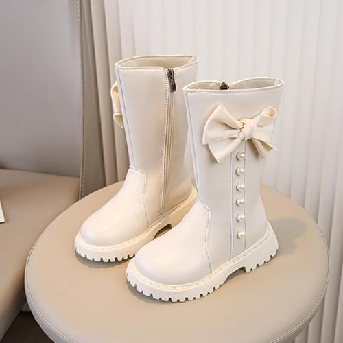 Girls Riding Boots Toddler Fall Combat Boots Kids Leather Snow Booties Little Kid Cute Side Zipper Shoes with Bow Flat Casual Boot2