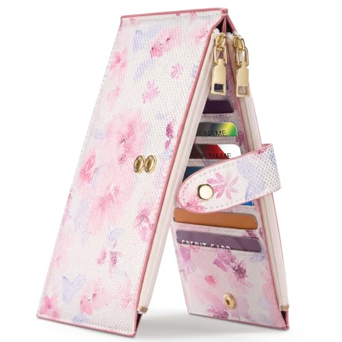 Image of Travelambo Womens Leather Bifold Wallet, Slim RFID Blocking Card Holder
