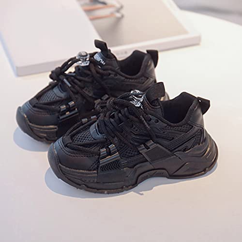 Toddler/Little Kid Boys Girls Shoes Running Sports Sneakers Lightweight Mesh Breathable Comfy Lace Up Sneakers (Black, 3.5-4 Years Toddler)2