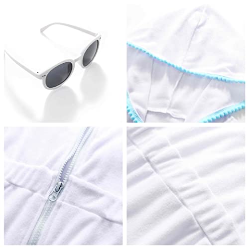 Image of Girls Swim Cover Up Kids Beach Swimsuit Coverup Terry Zip-Up Bathing Suit Beach Pool Clothes with Sunglasses