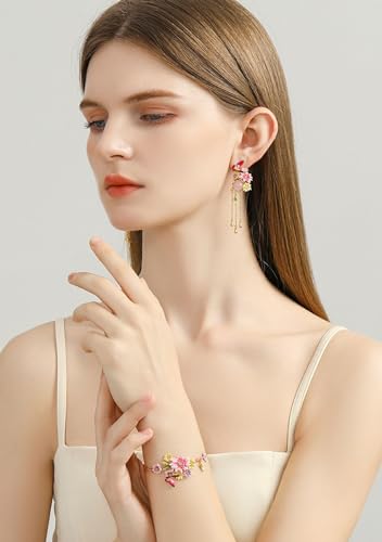 Flower Butterfly And Stone Enamel Charm Thin Bracelet Handmade Jewelry Gift3