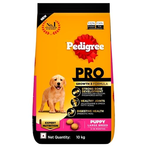 Image of Pedigree PRO Puppy Large Breed, 10 kg Dry Dog Food, Vet Trusted Brand, Expert Nutrition, Quality Protein, 33% More Nutrients (3-18 Months)
