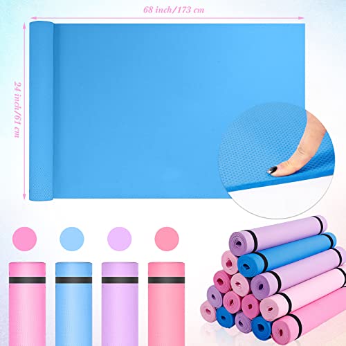 Harloon 16 Pcs Yoga Mat Bulk Non Slip 68 X 24 X 0.16 Inch Large Workout Mat Thick Exercise Mats For Home Workout Wide Pilates Fitness Mat With Carrying Strap For Kids Adults Floor Supplies, 4 Colors #TOP2