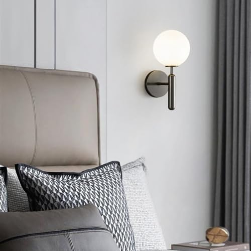 Aplique de pared E27 negro retro con bola de vidrio para iluminación de salón