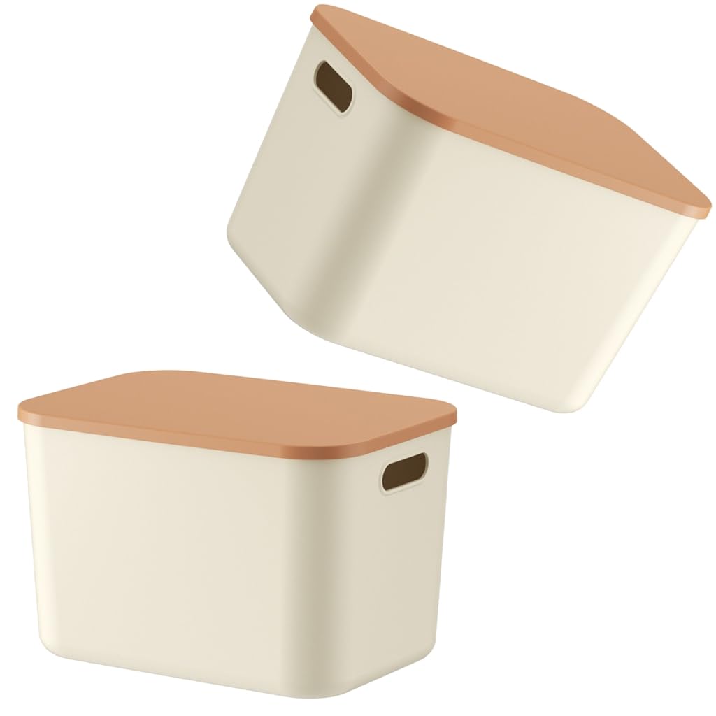 Elnwnnkc Cream Colored Stackable Storage Box with Lid Multipurpose Organizers Storage Container for Home